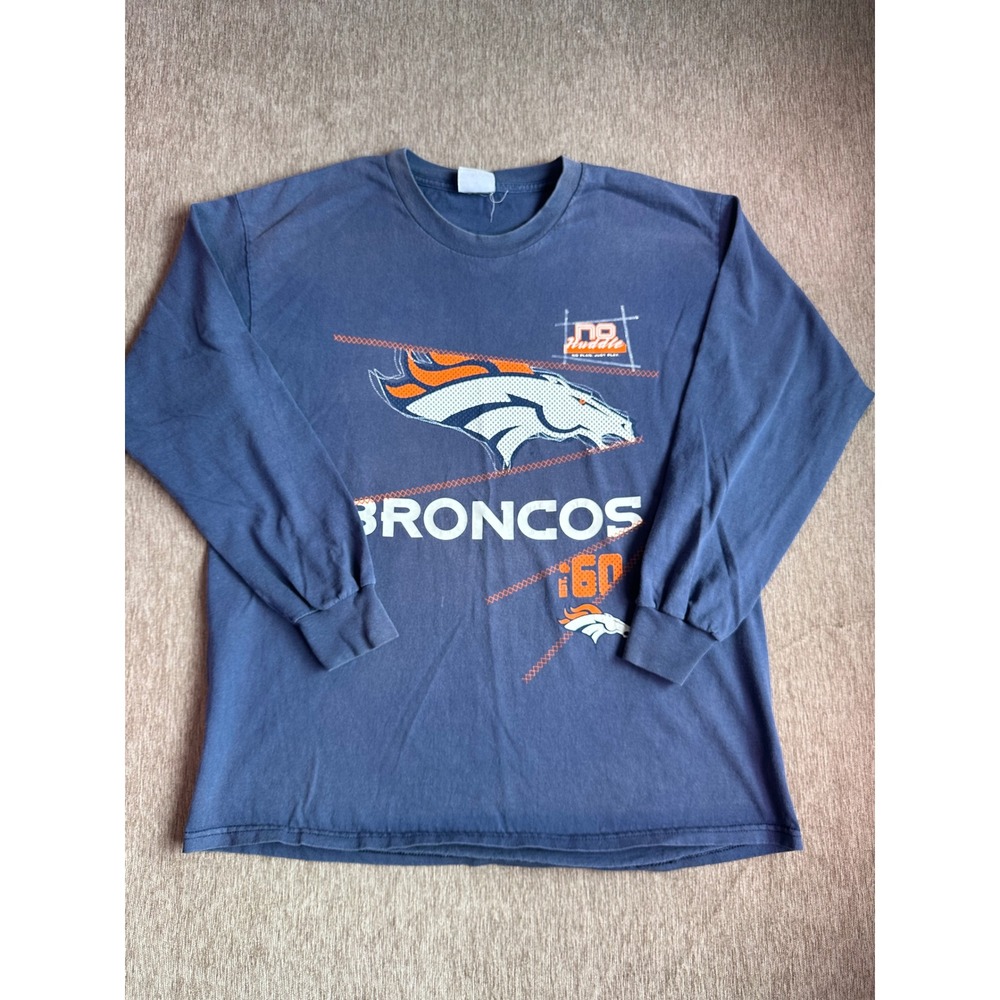 No Huddle Denver Broncos Long Sleeve Shirt Navy Blue Graphic Tee Mens XL